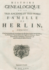 Buchtitel Histoire Genealogique ... Famille de Herlin
